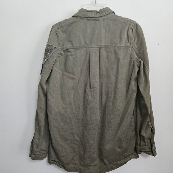 BKE Button Up Shirt Jacket Women's XS Embellished Relaxed Fit Military Combat - Picture 8 of 11